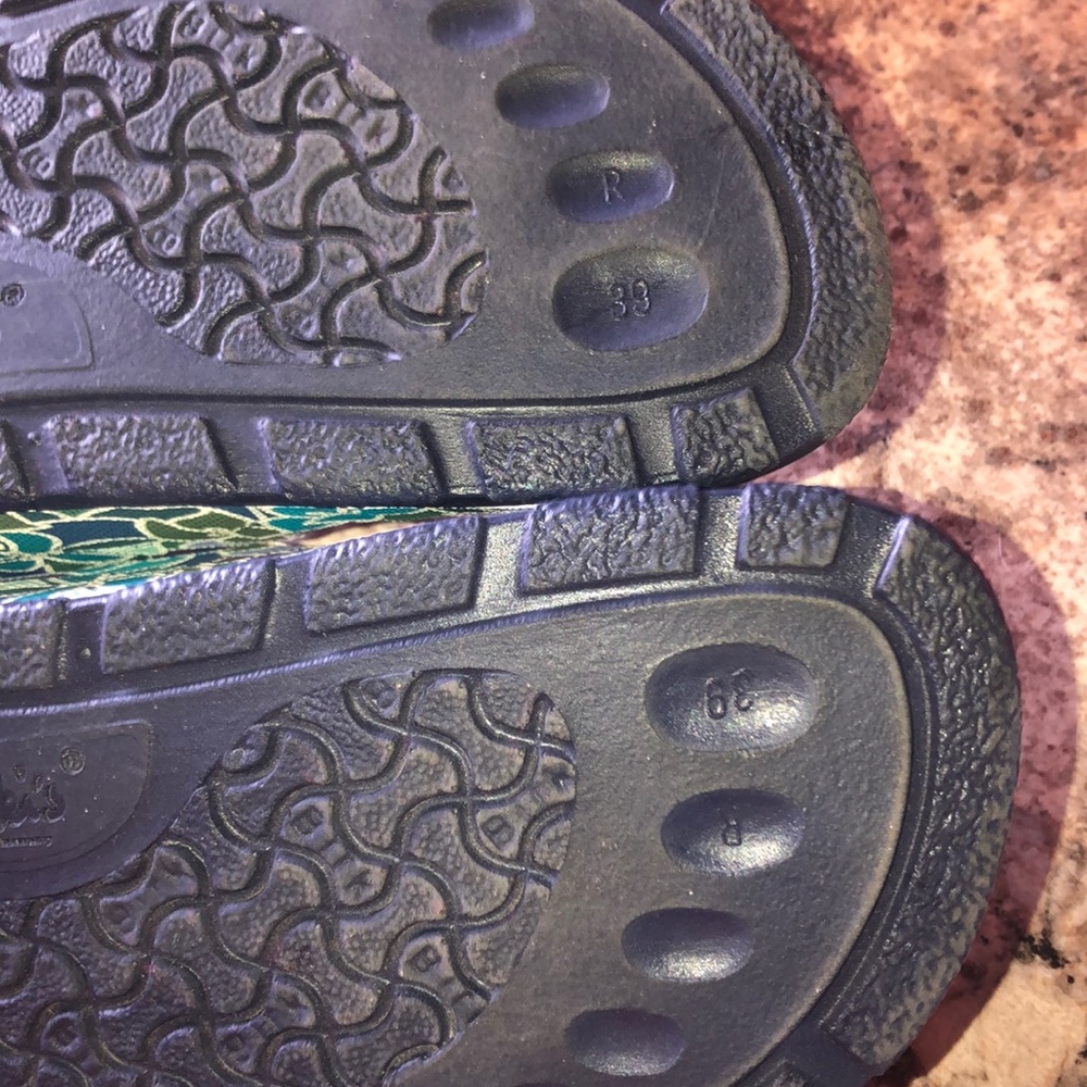 Birkenstock Floral Pattern Teal Green Purple Double Buckle Sandals - Picture 3 of 5